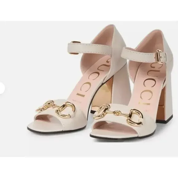 Gucci Charlotte 95 Horsebit Embellished Leather Sandals Nappa White EU 40/US 10 - Picture 4 of 14